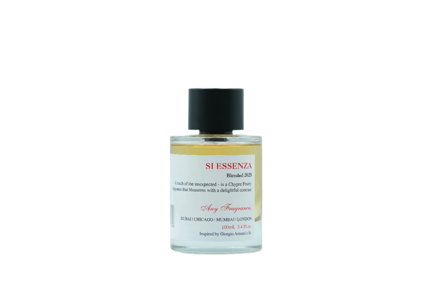 An EDP 100mL bottle of Si Essenza by ANY fragrances. This fragrance is inspired by Giorgio Armani Si