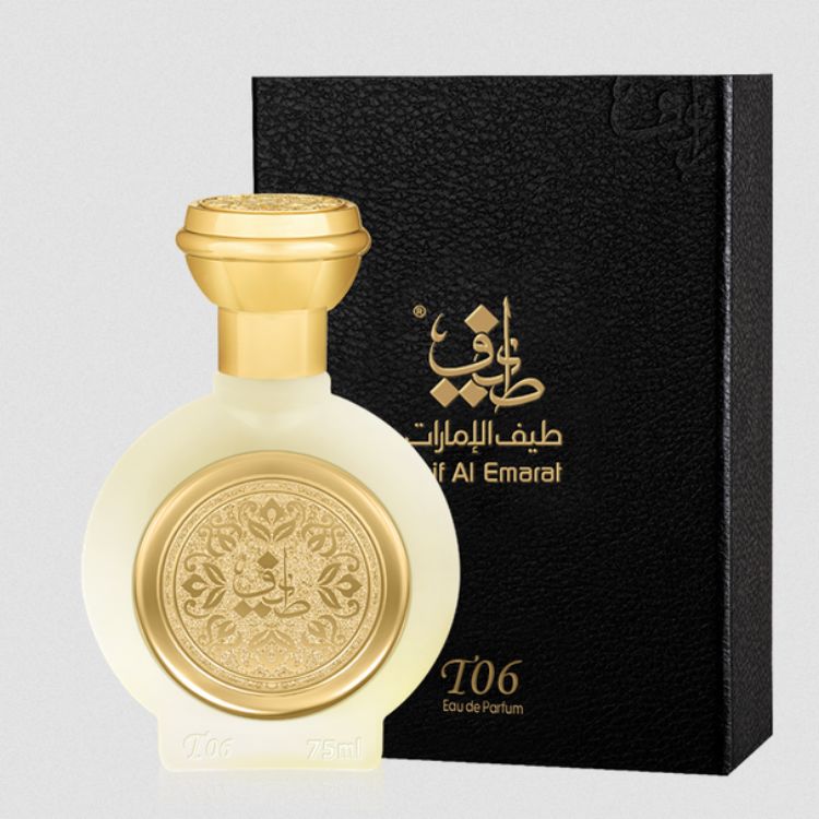 T06 Glory Eau de Parfum 75mL bottle by Taif Al Emarat along with the Packing