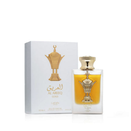 Al Areeq Gold EDP 100mL by Lattafa along with its Packing
