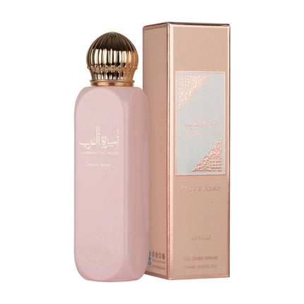 Ameerat Al Arab Prive Rose All Over Spray Body Mist 150mL along with its Packing by Lattafa