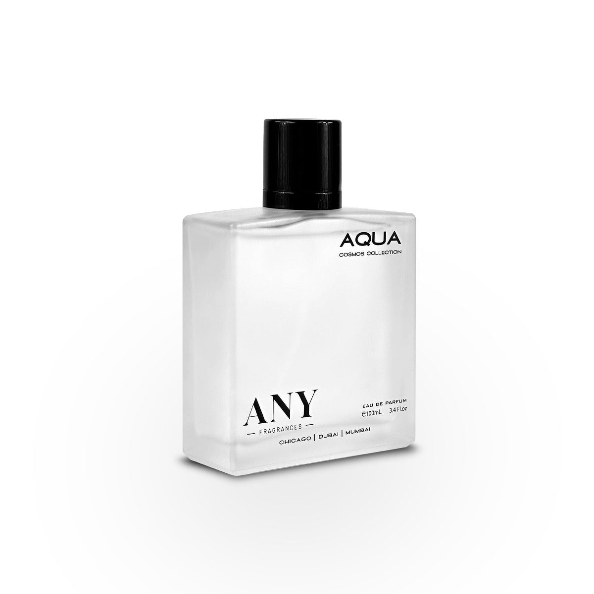 A bottle of "ANY" Aqua Eau de Parfum, a 100mL fragrance from the Cosmos Collection.