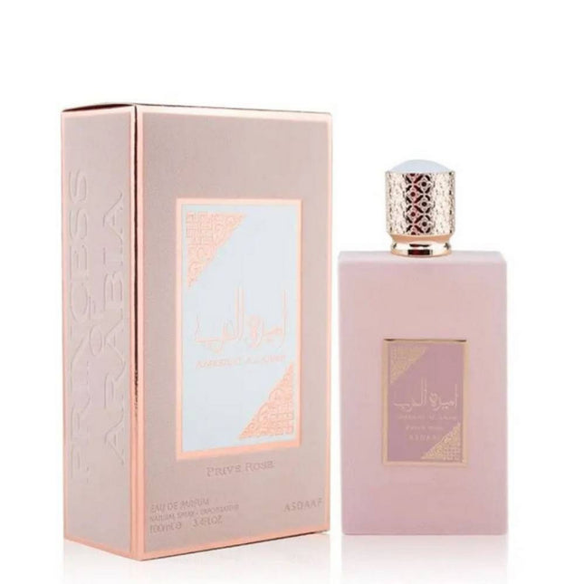 Asdaaf Ameerat Al Arab Prive Rose For Women EDP 100mL along with its Packaging