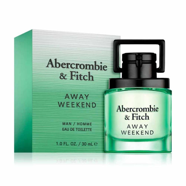 Abercrombie & Fitch Away Weekend perfume bottle EDT 30mL and packaging on a white background