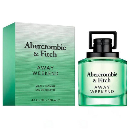 Abercrombie & Fitch Away Weekend perfume bottle EDT 100mL and packaging on a white background