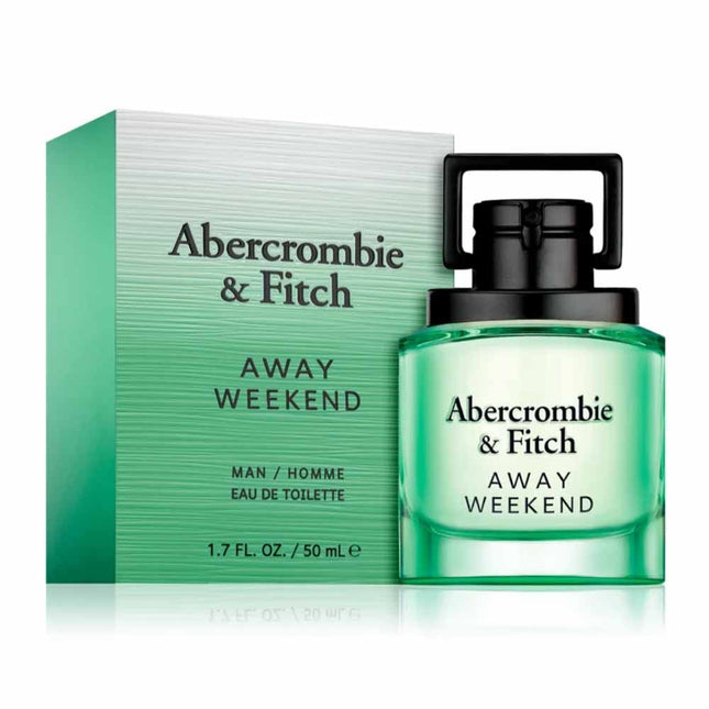 Abercrombie & Fitch Away Weekend perfume bottle EDT 50mL and packaging on a white background