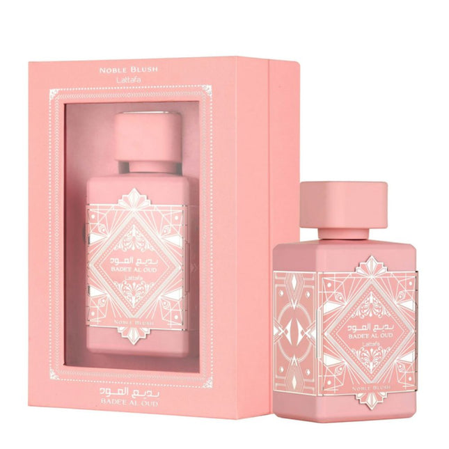 Badee Al Oud Noble Blush EDP 100mL by Lattafa along with its Packing