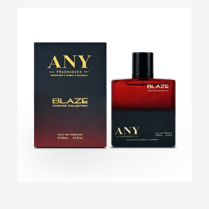 A bottle of "ANY" Blaze Eau de Parfum, a 100mL fragrance from the Cosmos Collection.