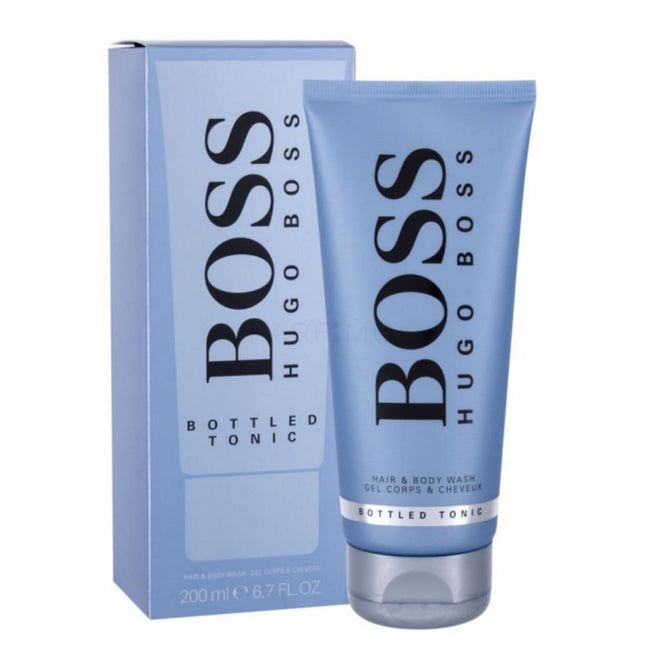 Hugo Boss Bottled Tonic hair and body wash with packaging on a white background