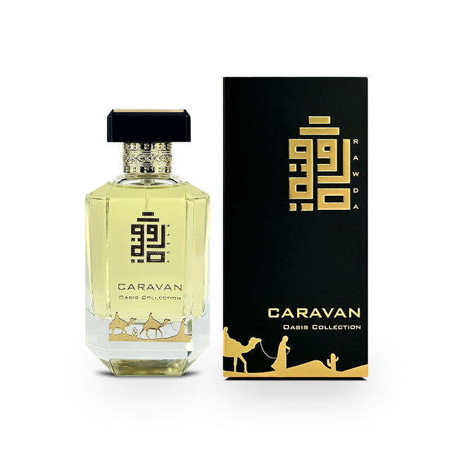 Caravan EDP 100mL bottle by Rawda Perfumes along with its Box