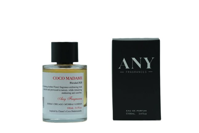 ANY fragrances Coco Madame EDP 100mL spray along with its packaging.