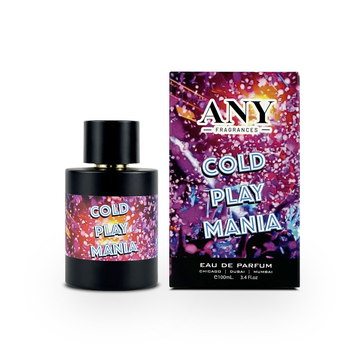 An EDP 100mL bottle of COLD PLAY MANIA by ANY fragrances along with its Box