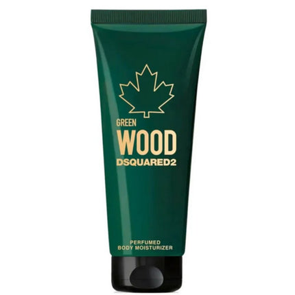 Green tube of Dsquared2 Green Wood perfumed Body Moisturizer on a white background