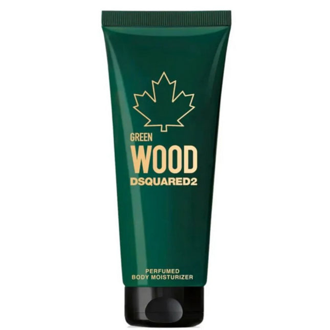 Green tube of Dsquared2 Green Wood perfumed Body Moisturizer on a white background