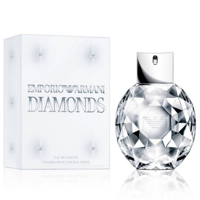 Emporio Armani Diamonds perfume bottle and packaging on a white background