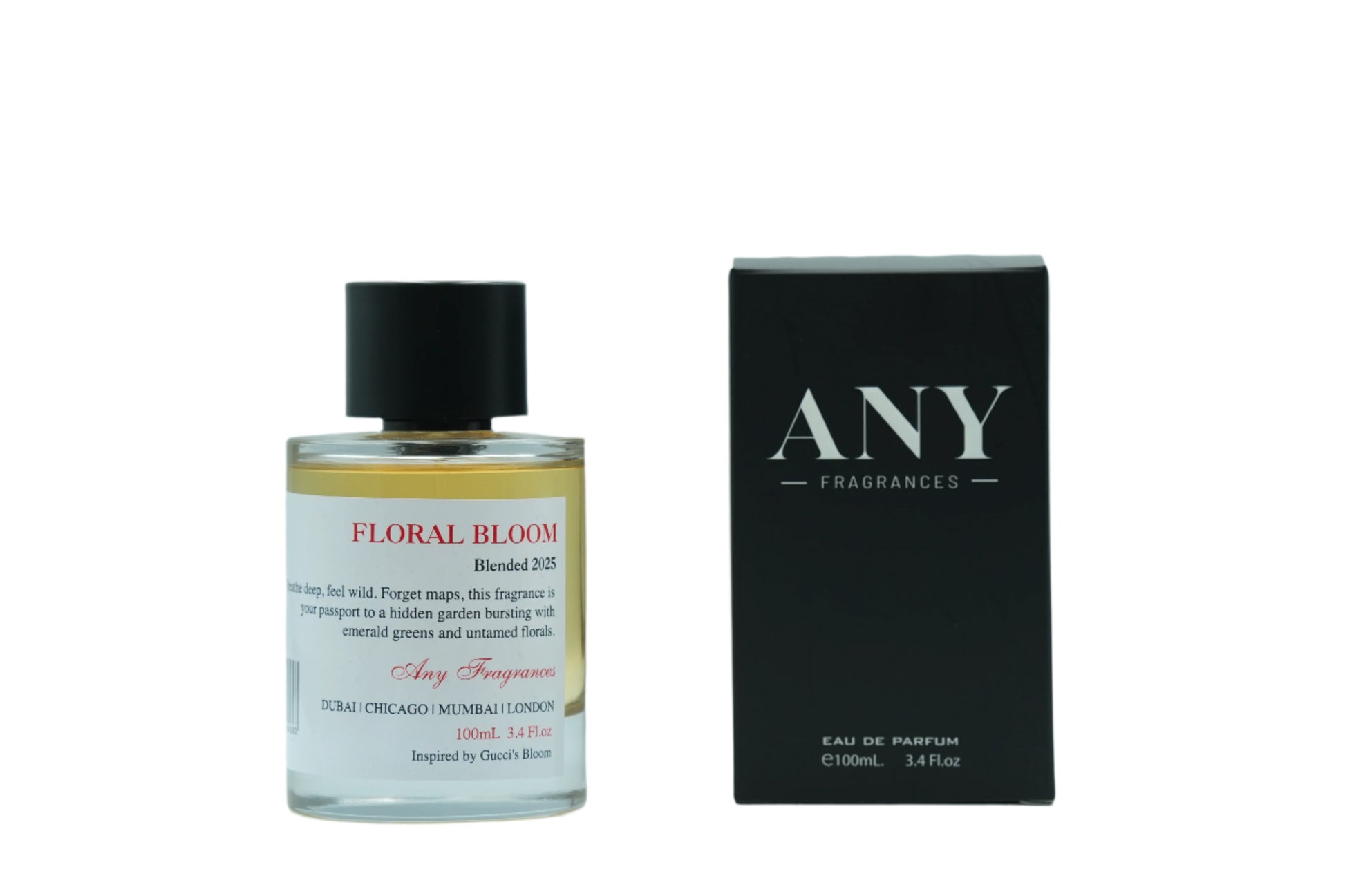 ANY fragrances FLORAL BLOOM EDP 100mL Spray along with its packaging