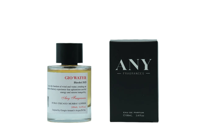 Perfume bottle and packaging of ANY Fragrances Gio Water EDP 100mL Spray