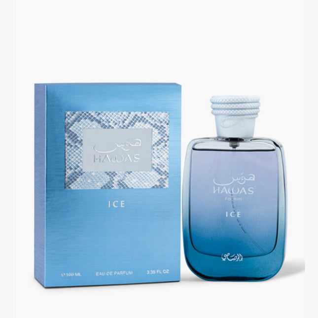 Hawas Ice EDP 100mL by Rasasi along with its Box