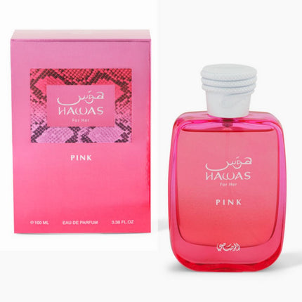 Hawas Pink EDP 100mL by Rasasi along with its Packing