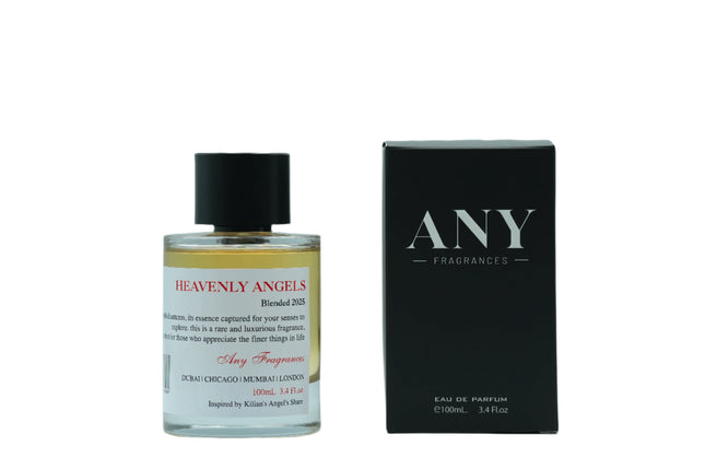 An EDP 100mL bottle of Heavenly Angels by ANY fragrances. This perfume is inspired by Kilian's Angel's Share