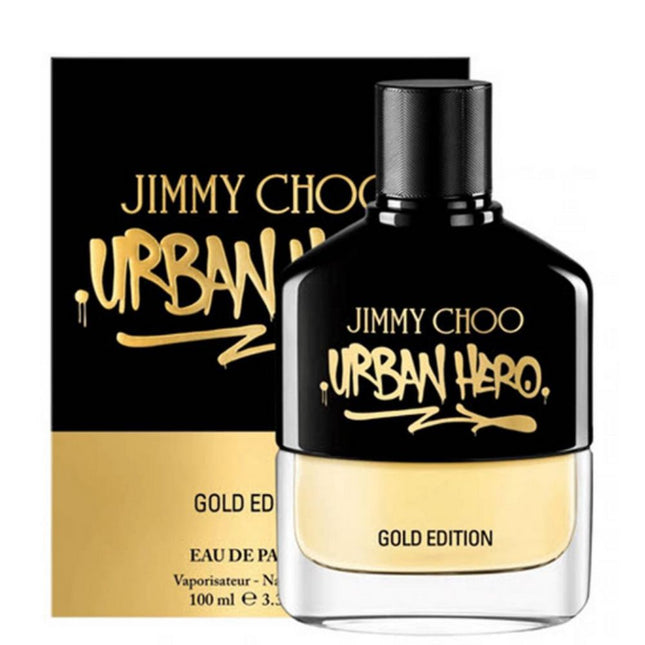 Jimmy Choo Urban Hero Gold Edition EDP 100mL along with its packaging