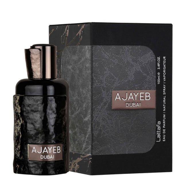 Lattafa Ajayeb Dubai EDP 100mL along with its Packaging