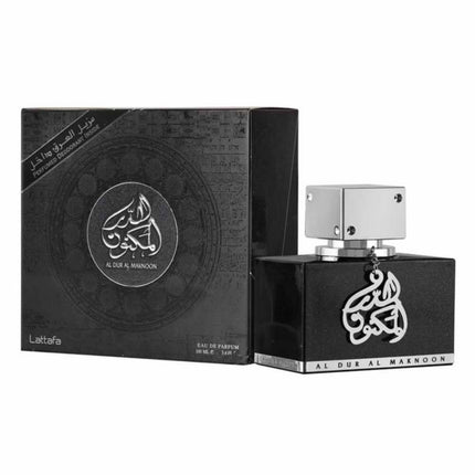 Lattafa Al Dur Al Maknoon Silver EDP 100mL along with its Packaging. 