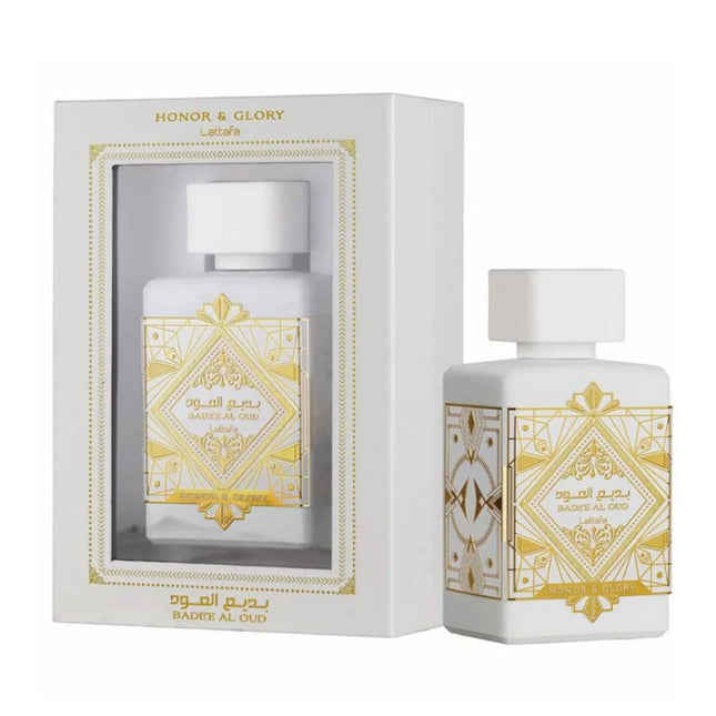 Lattafa Bade'E Al Oud Honor & Glory EDP 100mL along with its Packaging