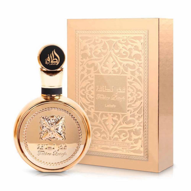 Lattafa Fakhar Gold Extrait de Parfum 100L along with its Packaging