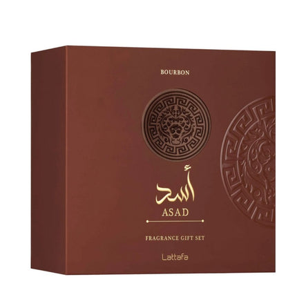 Lattafa Asad Bourbon 3-in-1 Gift Set | Includes 100ml EDP, 12ml EDP, and Shower Gel