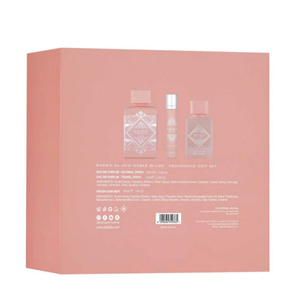 Lattafa Badee Al Oud Noble Blush 3-in-1 Gift Set | Includes 100ml EDP, 12ml EDP, and Hair Mist