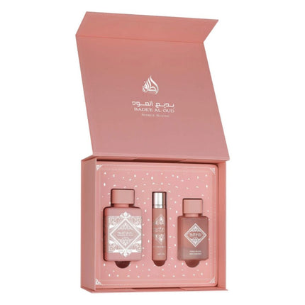 Lattafa Badee Al Oud Noble Blush 3-in-1 Gift Set | Includes 100ml EDP, 12ml EDP, and Hair Mist