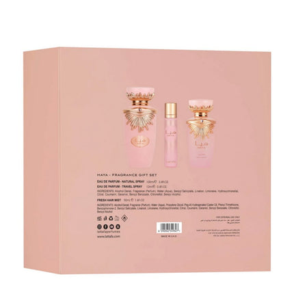 Lattafa Haya 3-in-1 Gift Set | Includes 100ml EDP, 12ml EDP, and Hair Mist