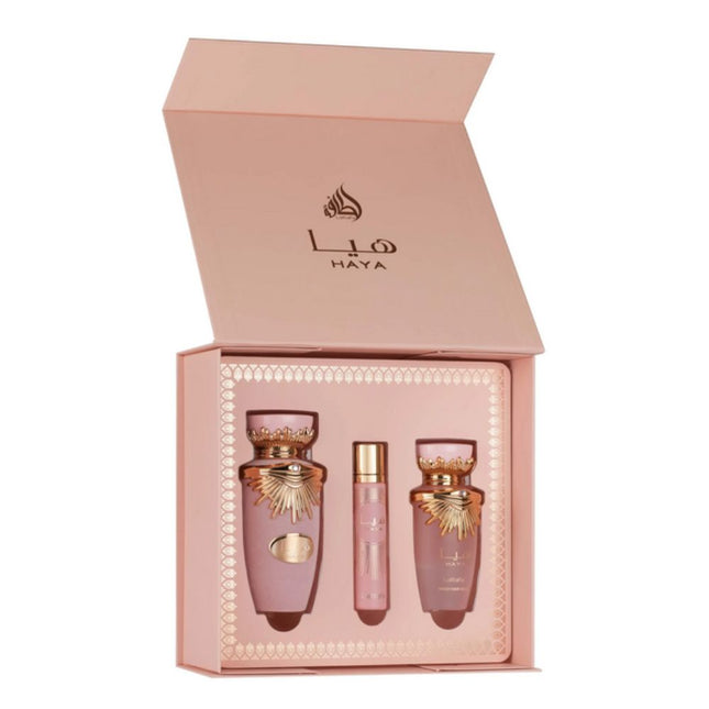 Lattafa Haya 3-in-1 Gift Set | Includes 100ml EDP, 12ml EDP, and Hair Mist