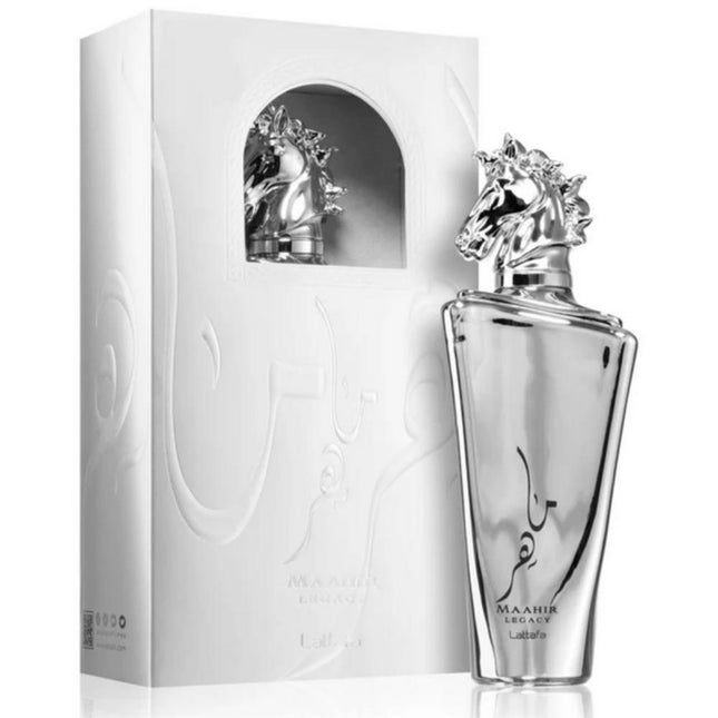 Lattafa Maahir Legacy EDP 100mL along with its Packaging