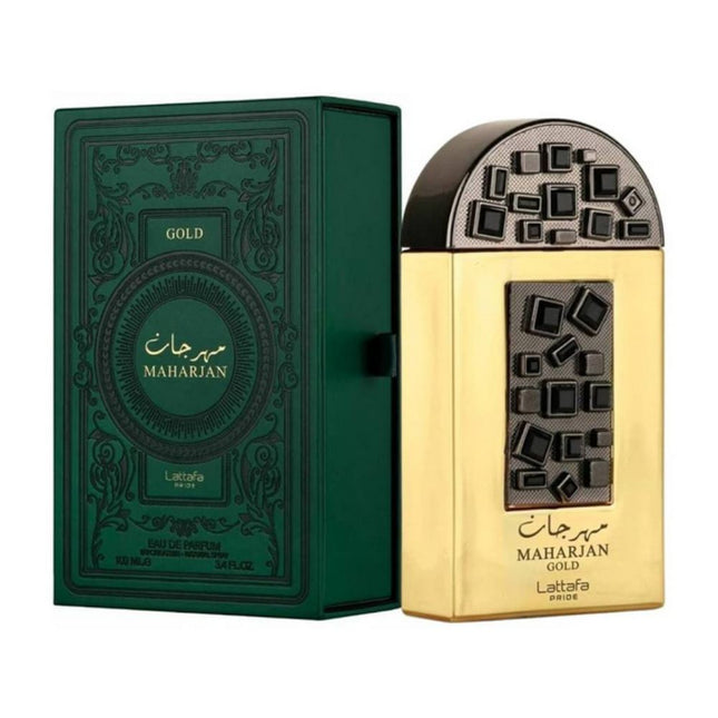 Lattafa Maharjan Gold EDP 100mL along with its Packaging