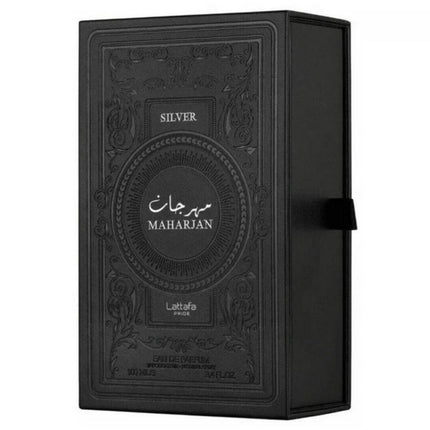 The Packaging of Lattafa Maharjan Silver EDP 100mL