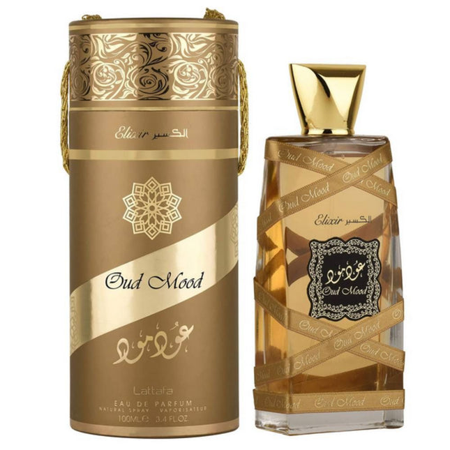 Lattafa Oud Mood Elixir EDP 100mL  along with its Packaging