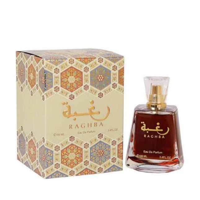 Lattafa Raghba EDP 100mL along with its Packaging