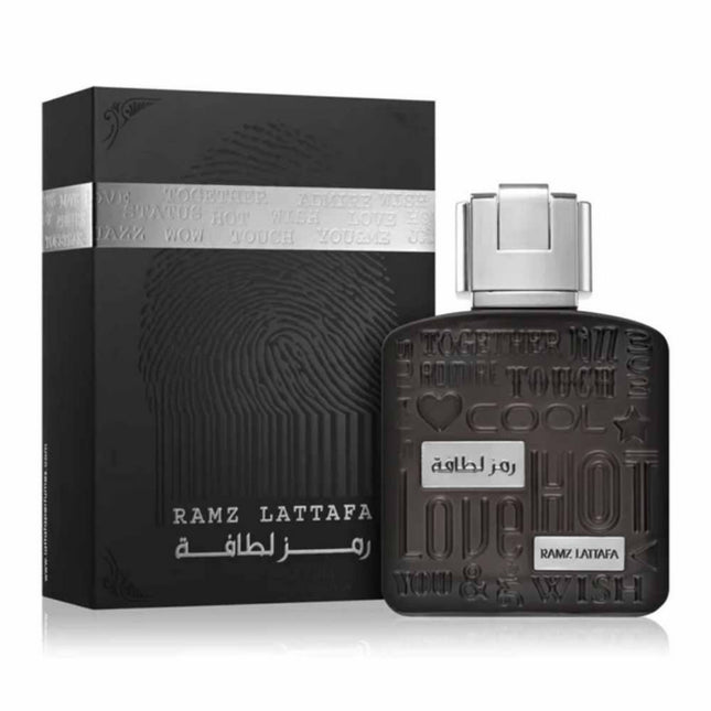 Lattafa Ramz Silver For Men EDP 100mL along with its packaging