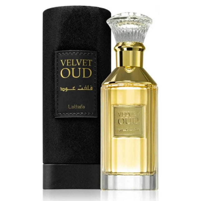 Lattafa Velvet Oud EDP 100mL along with its Packaging