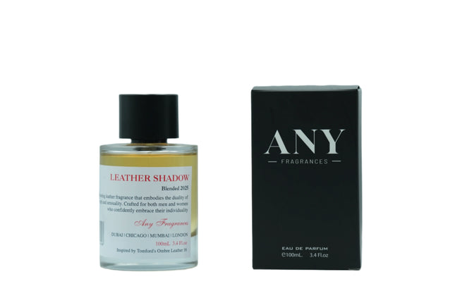 ANY fragrances Leather Shadow EDP 100mL Spray along with its packaging