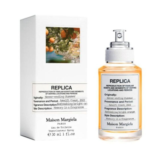 Maison Margiela Replica Never-Ending Summer EDT 30mL along with its Packaging