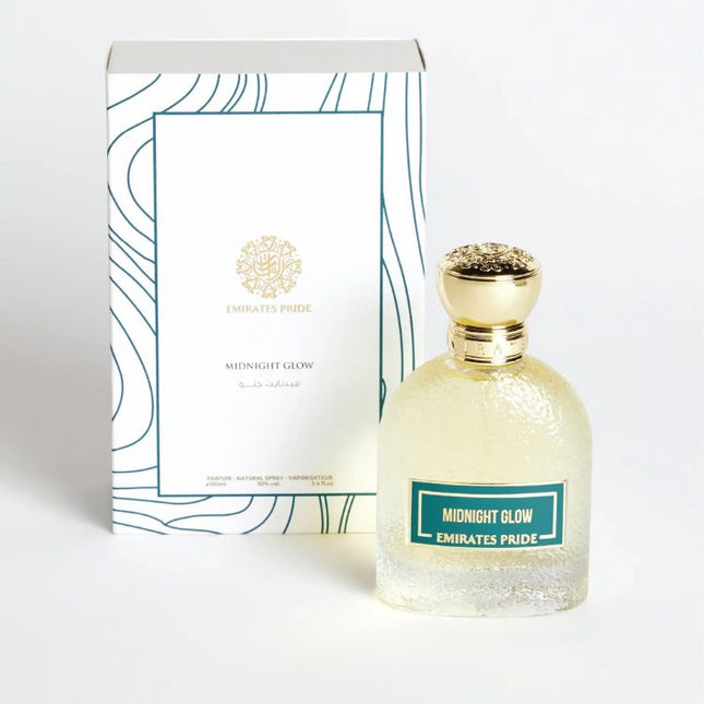 Perfume bottle and packaging of Midnight Glow EDP 100mL spray