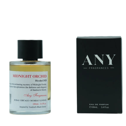 ANY fragrances MIDNIGHT ORCHID EDP 100mL Spray along with its packaging