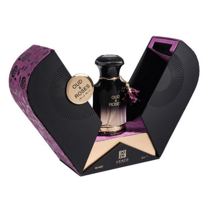 Oud Roses EDP 60mL by Ahmed Al Maghribi along with its packaging