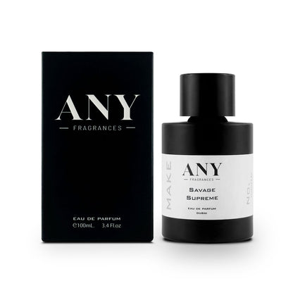 ANY Fragrances 'Savage Supreme' Eau de Parfum 100mL bottle and packaging on a white background