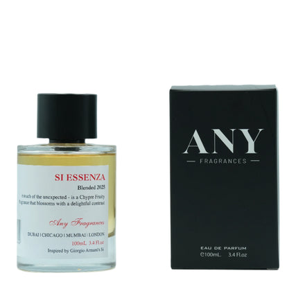 An EDP 100mL bottle of Si Essenza by ANY fragrances. This fragrance is inspired by Giorgio Armani Si