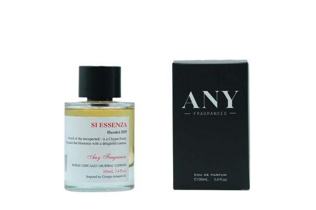 An EDP 100mL bottle of Si Essenza by ANY fragrances. This fragrance is inspired by Giorgio Armani Si