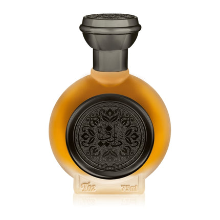 Brown bottle with black decorative cap on a white background