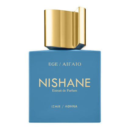 Nishane perfume bottle with gold cap on a white background